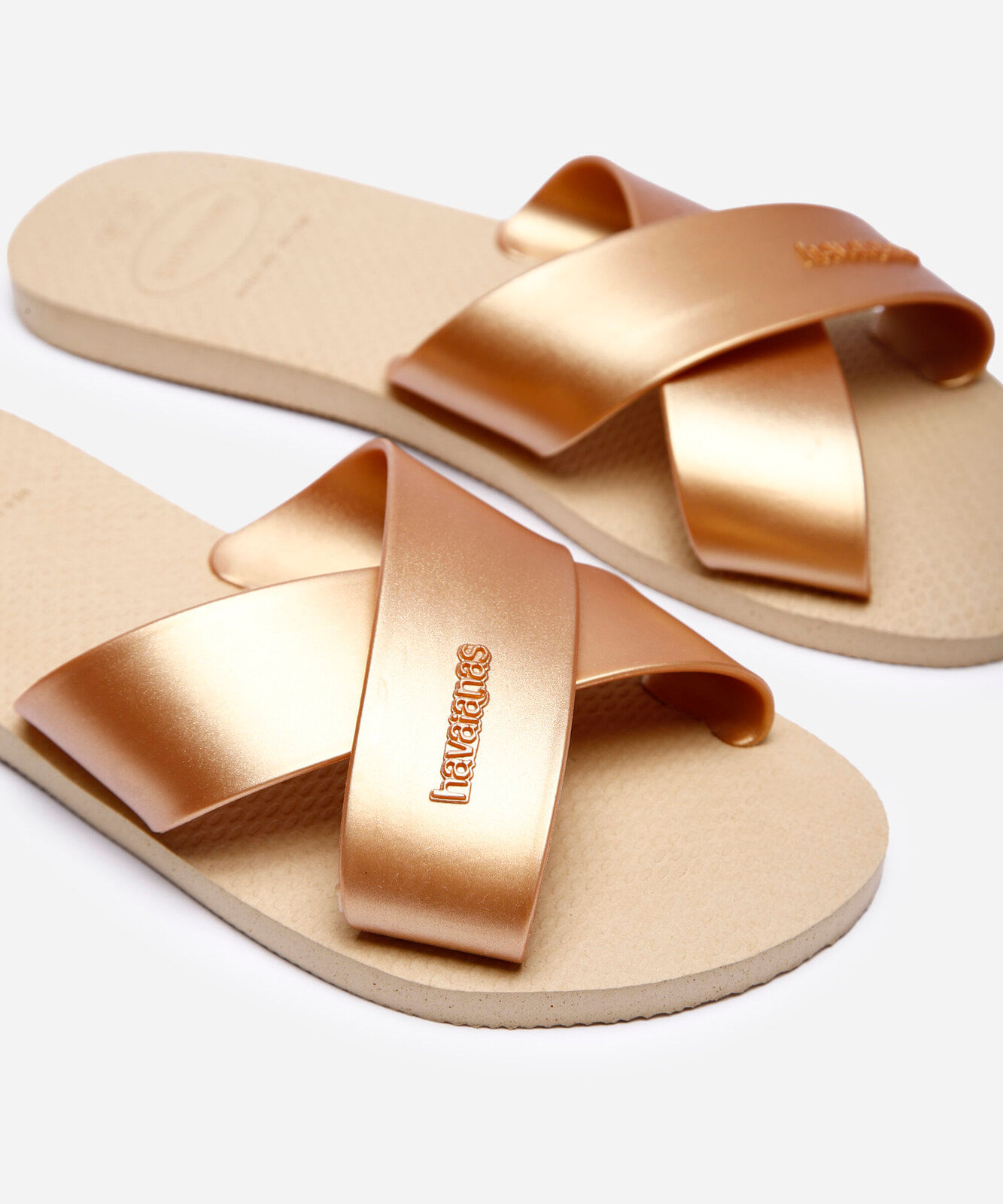 chinelo havaianas aqua tiras cruzadas dourado
