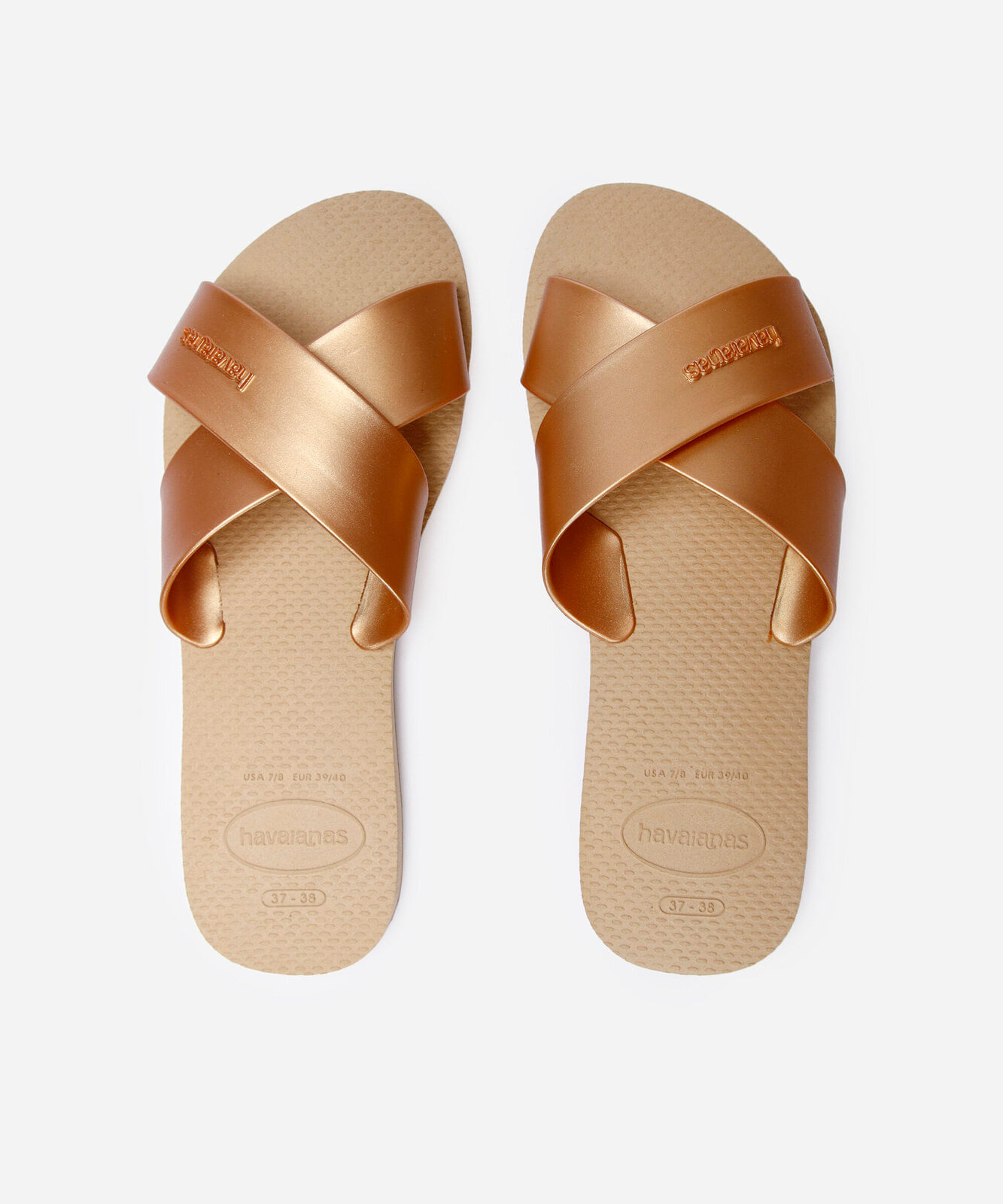 chinelo havaianas aqua tiras cruzadas dourado