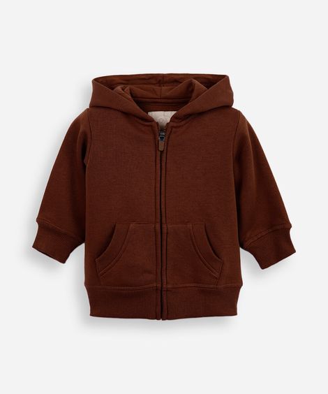 blusão infantil de moletom com capuz e bolso marrom