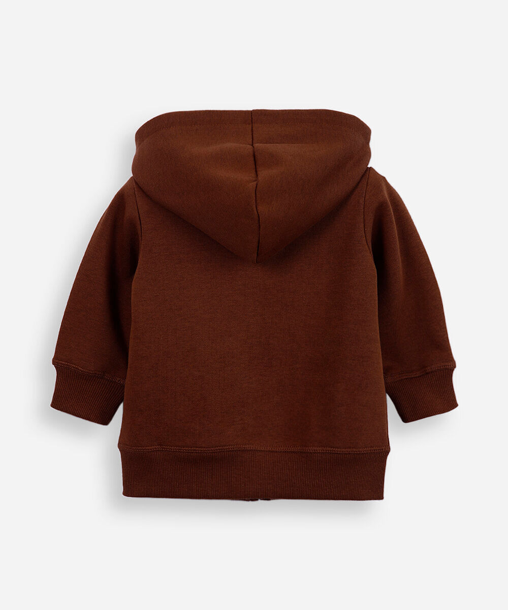 blusão infantil de moletom com capuz e bolso marrom