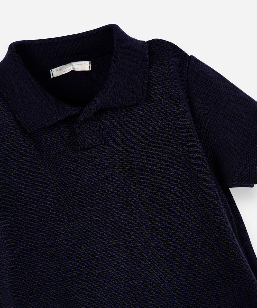 polo infantil de tricot azul
