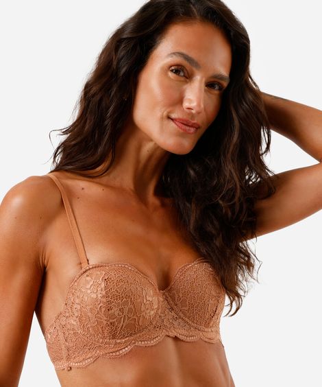 sutiã meia taça com alça removíveis e renda marrom