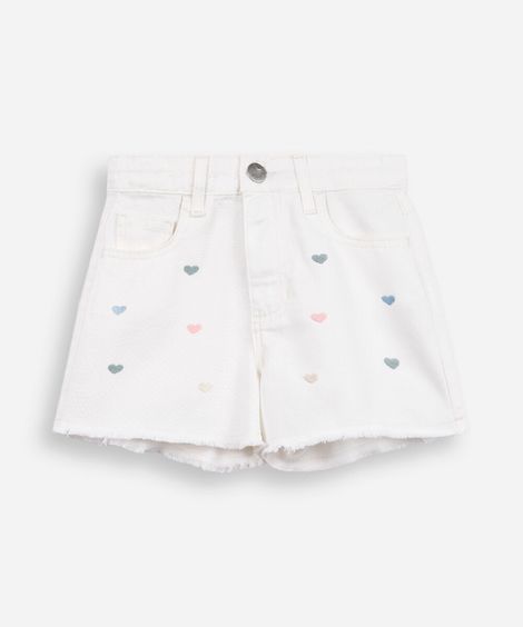 short mom infantil bordado de coração off white