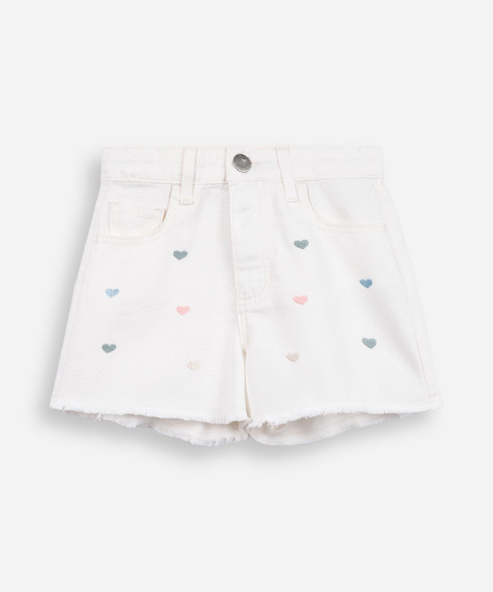 short mom infantil bordado de coração off white