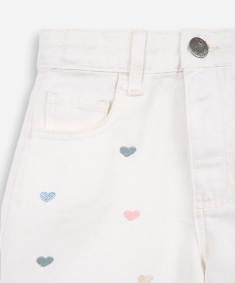 short mom infantil bordado de coração off white