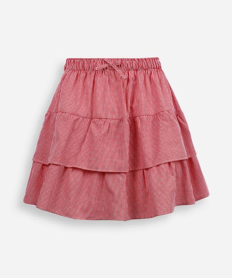 minissaia infantil com babado em vichy vermelha