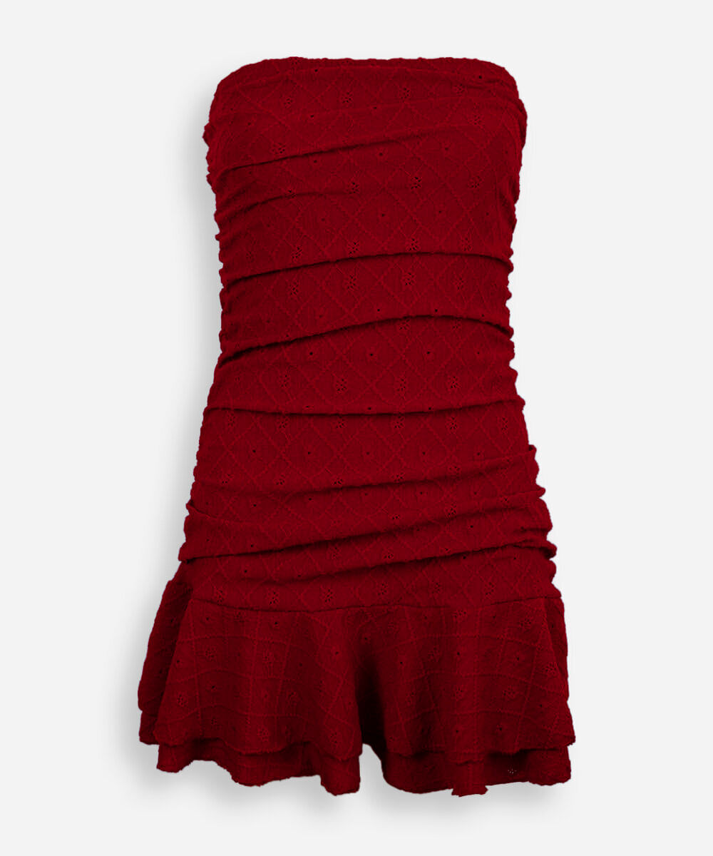 vestido juvenil com barra de babado laise vermelho
