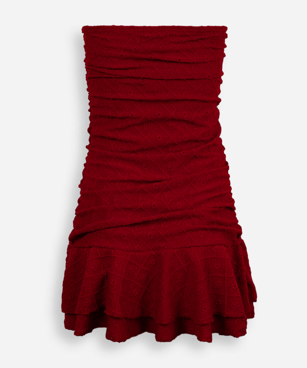 vestido juvenil com barra de babado laise vermelho