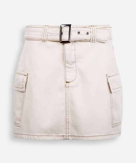 minissaia juvenil de sarja com cinto bege