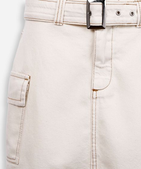 minissaia juvenil de sarja com cinto bege