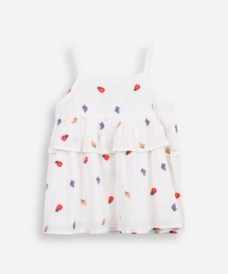 blusa infantil camadas com bordado off white