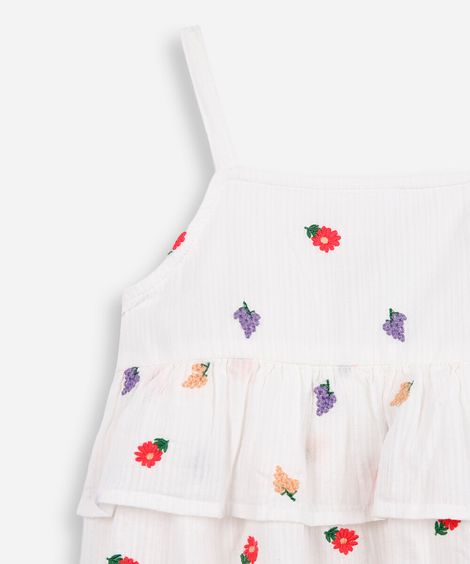 blusa infantil camadas com bordado off white