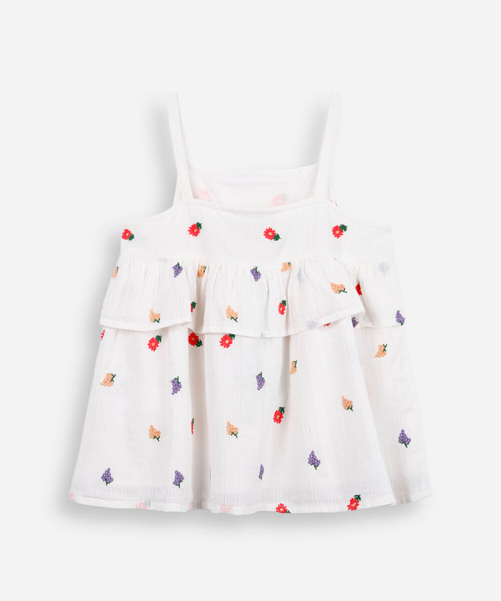 blusa infantil camadas com bordado off white