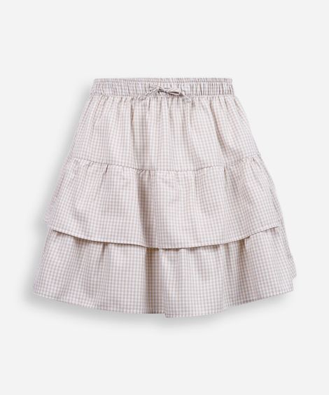 minissaia infantil com babado em vichy off white