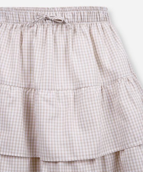 minissaia infantil com babado em vichy off white