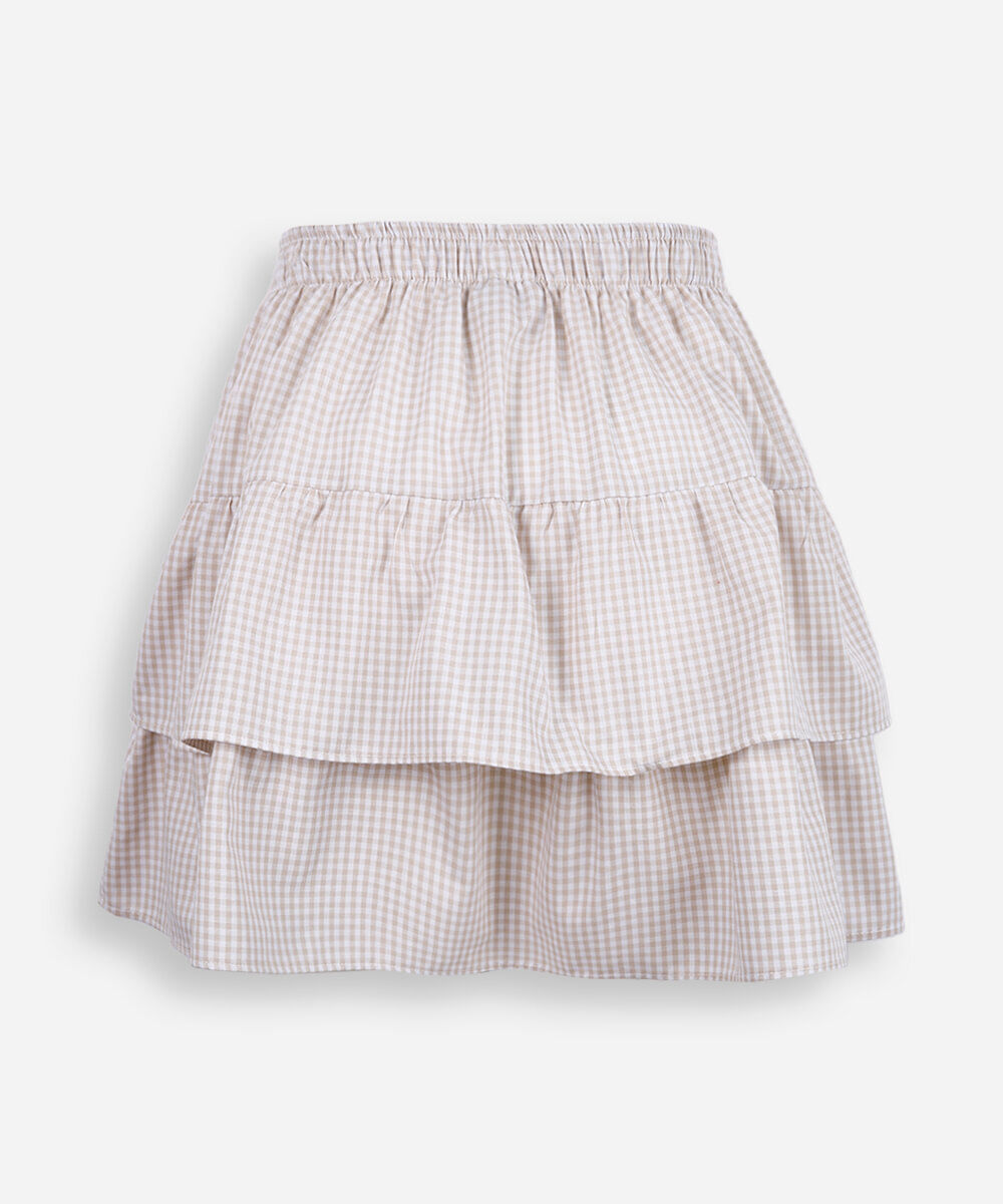minissaia infantil com babado em vichy off white