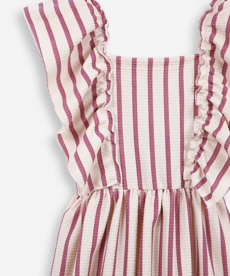 vestido infantil com babado texturizado listrado colorido