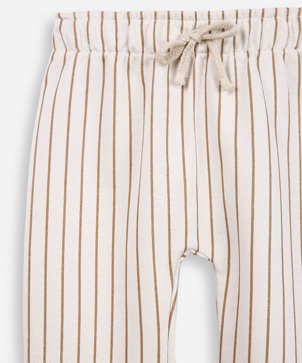 calça infantil de moletom sem felpa listrada off white