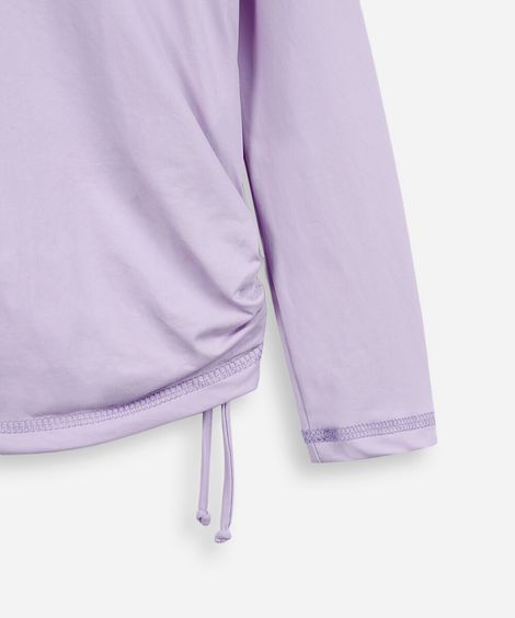 camiseta infantil praia uv a com franzido lateral lilás