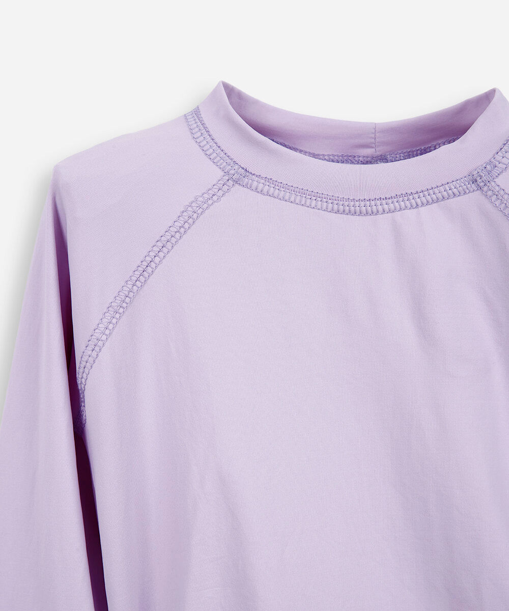 camiseta infantil praia uv a com franzido lateral lilás