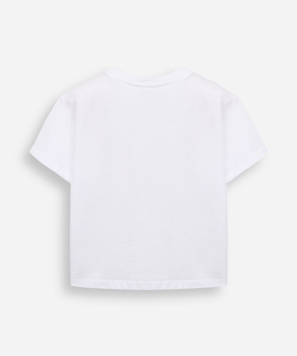 camiseta infantil de algodão com paetê estampada off white