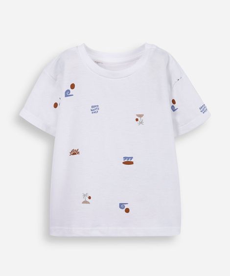 camiseta infantil de algodão estampada off white