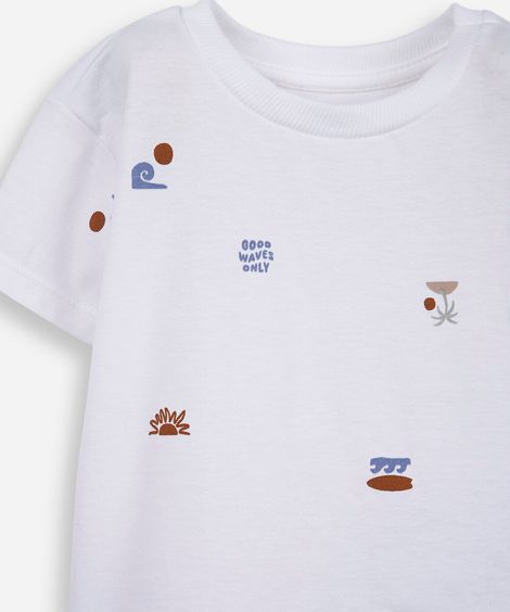 camiseta infantil de algodão estampada off white