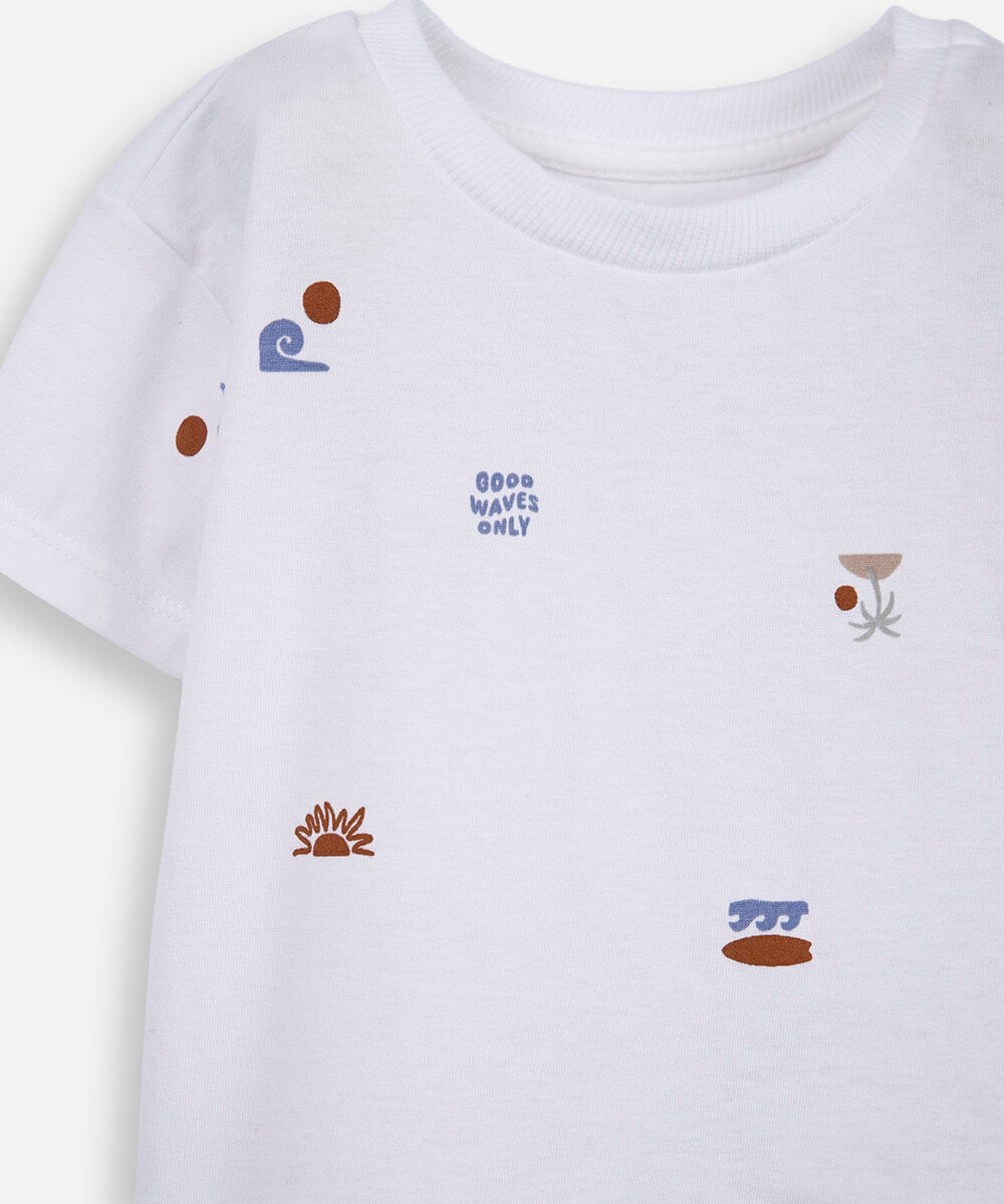 camiseta infantil de algodão estampada off white