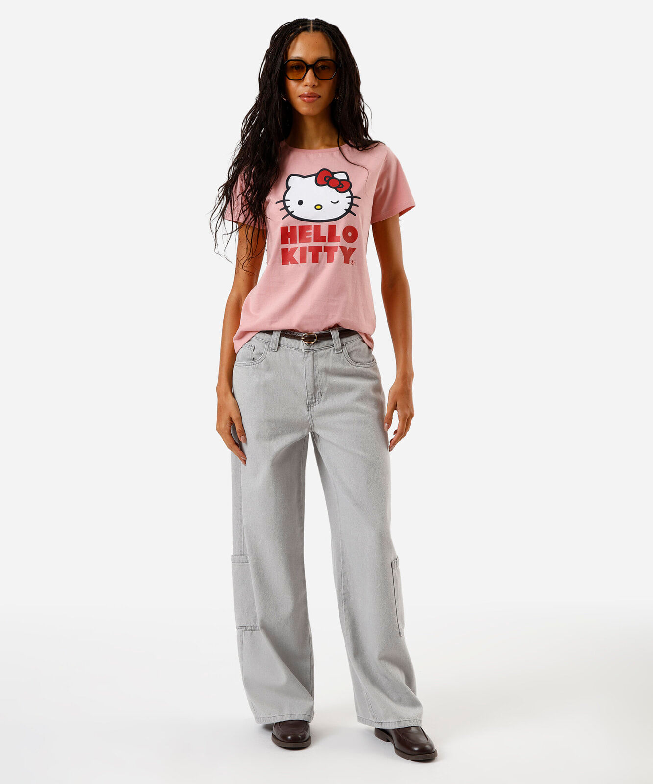 camiseta feminina de algodão hello kitty rosa