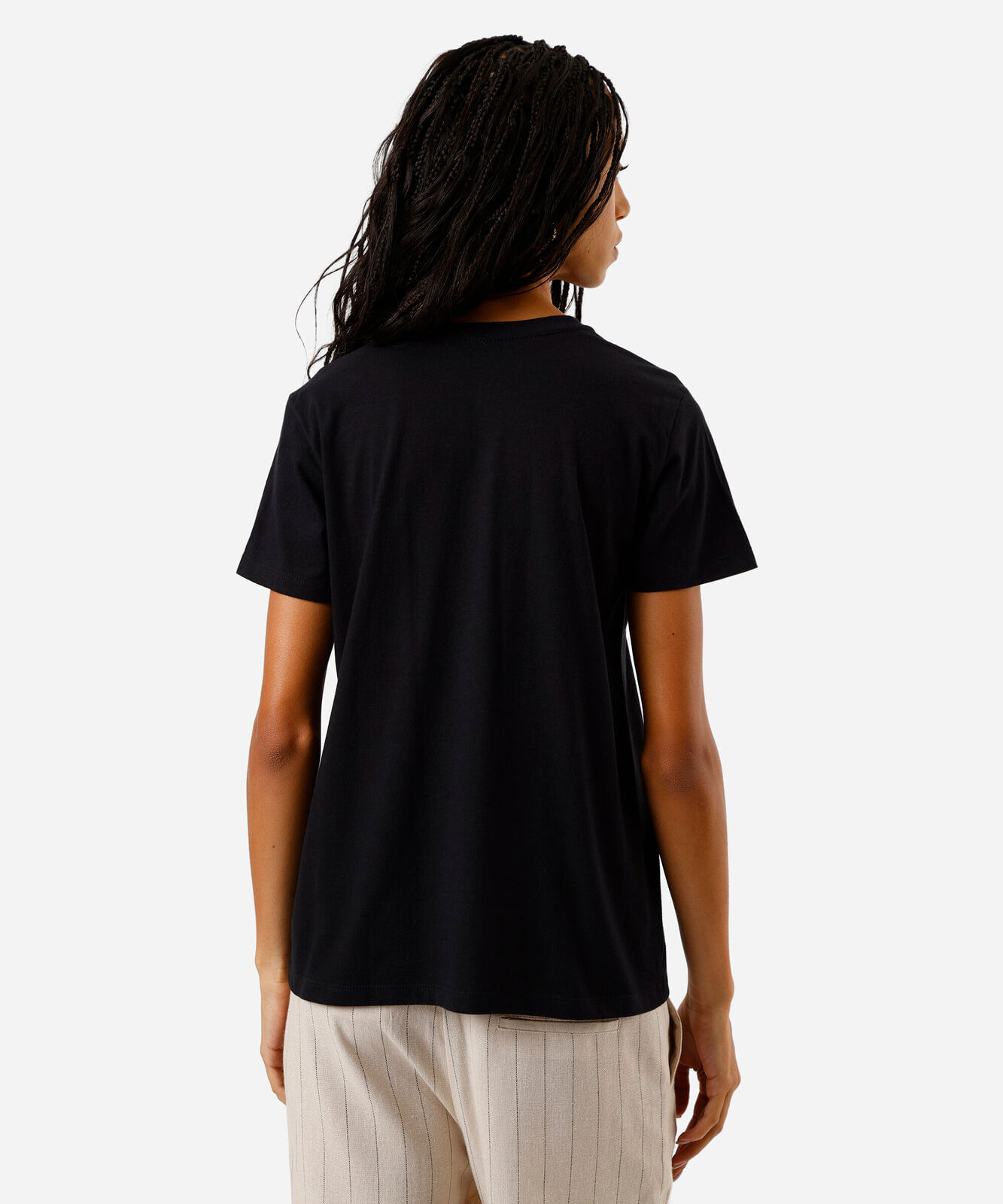 camiseta feminina de algodão estampada preta