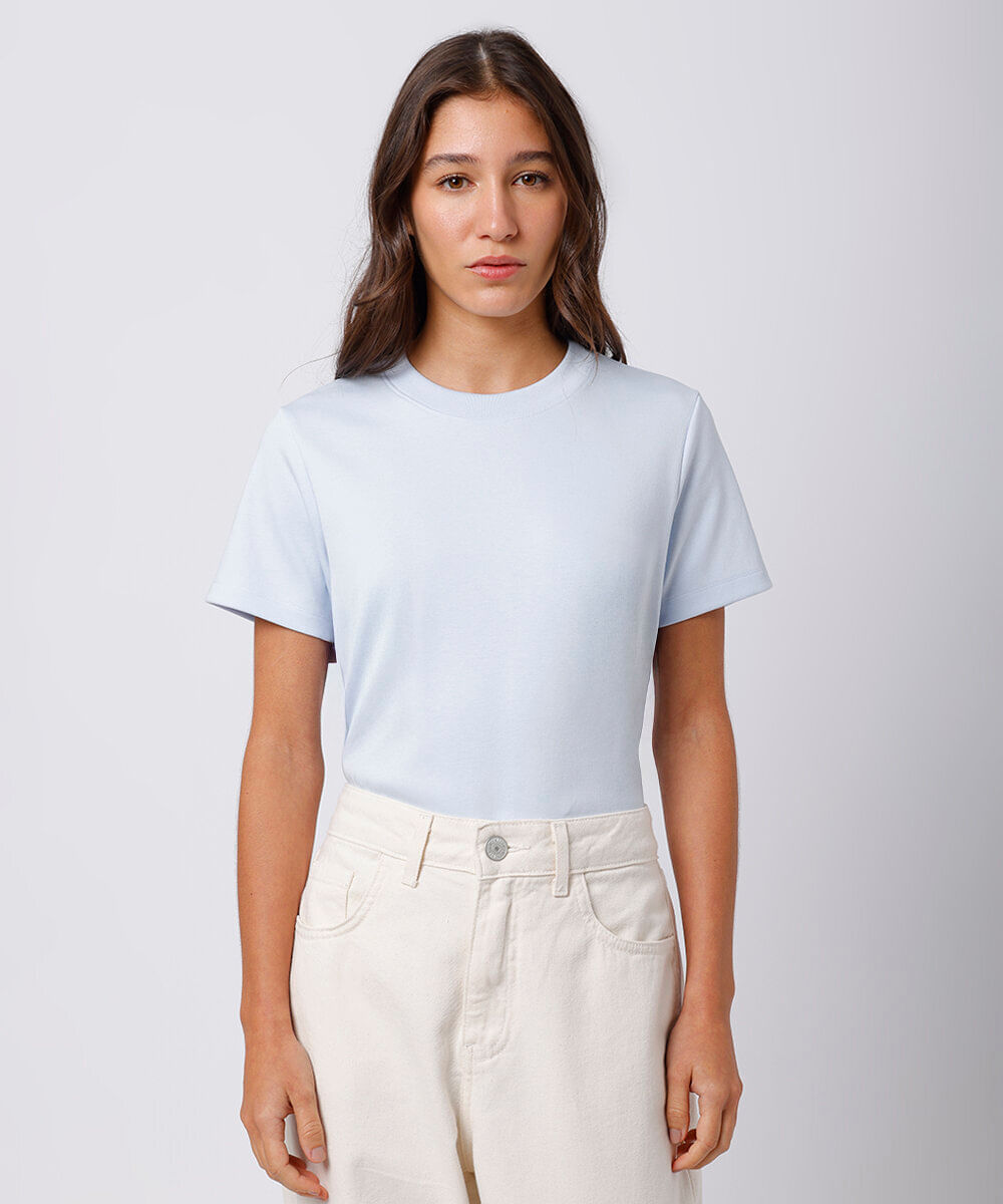 camiseta feminina de algodão peruano slim mindset azul