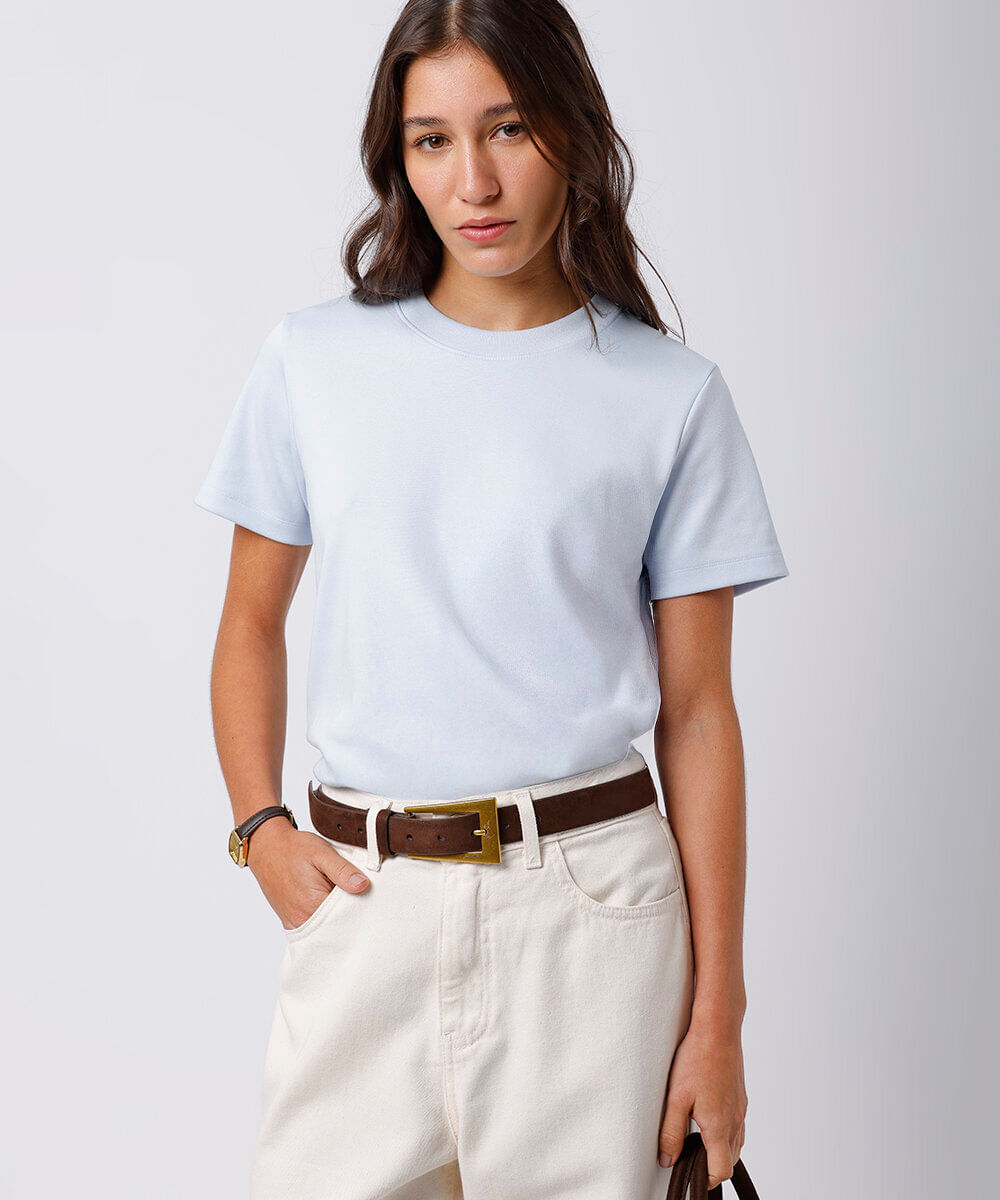 camiseta feminina de algodão peruano slim mindset azul