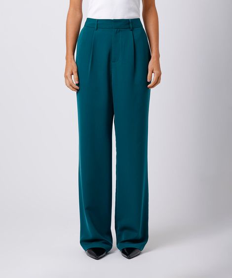 calça de alfaiataria feminina com pregas mindset verde