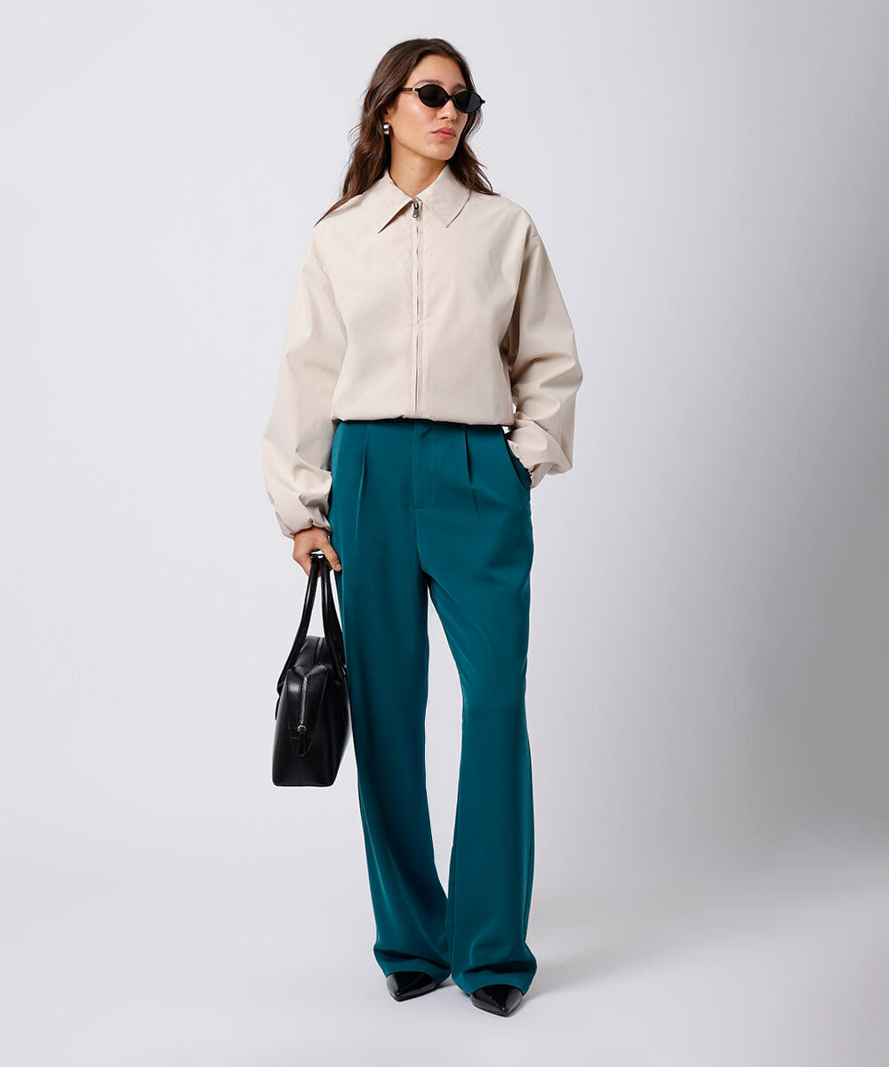 calça de alfaiataria feminina com pregas mindset verde