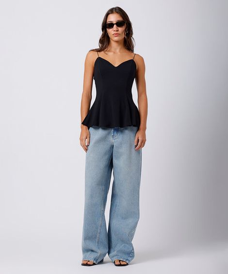 calça reta feminina jeans mindset azul