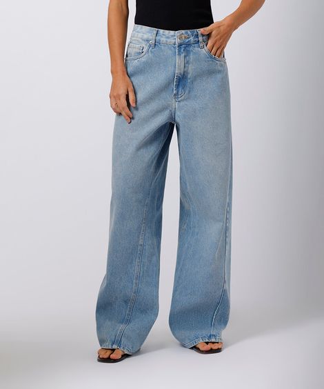 calça reta feminina jeans mindset azul