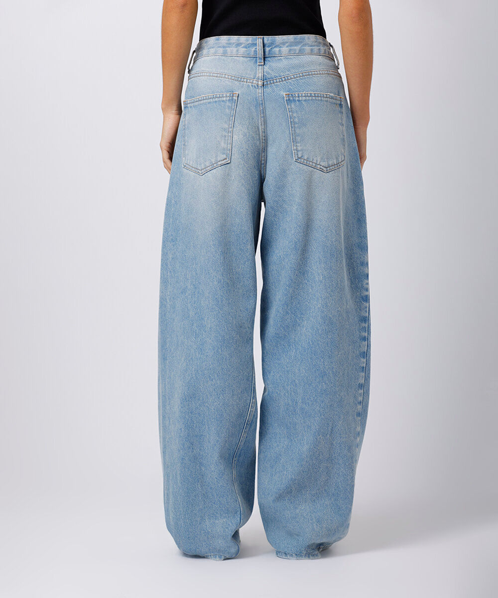 calça reta feminina jeans mindset azul