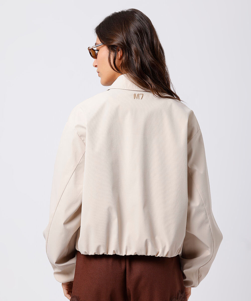jaqueta bomber feminina com bordado mindset bege