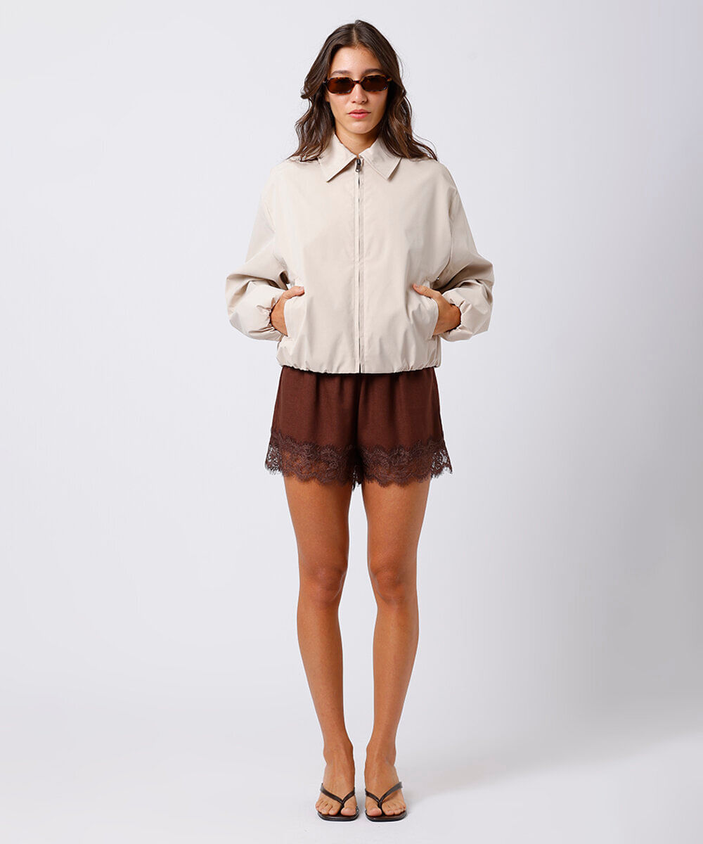 jaqueta bomber feminina com bordado mindset bege