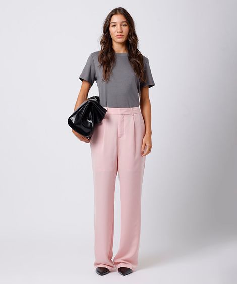 calça de alfaiataria feminina com pregas mindset rosa