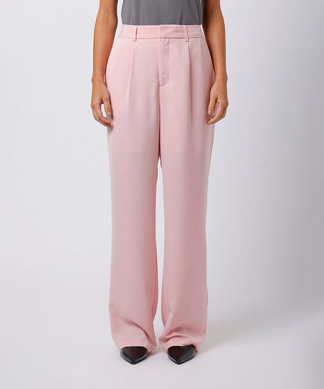 calça de alfaiataria feminina com pregas mindset rosa