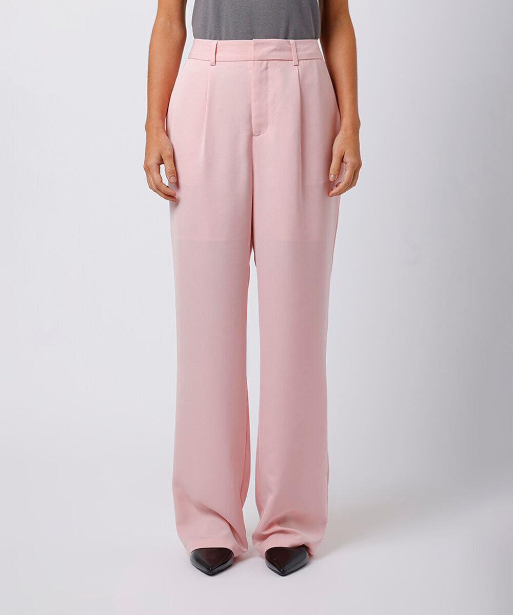 calça de alfaiataria feminina com pregas mindset rosa