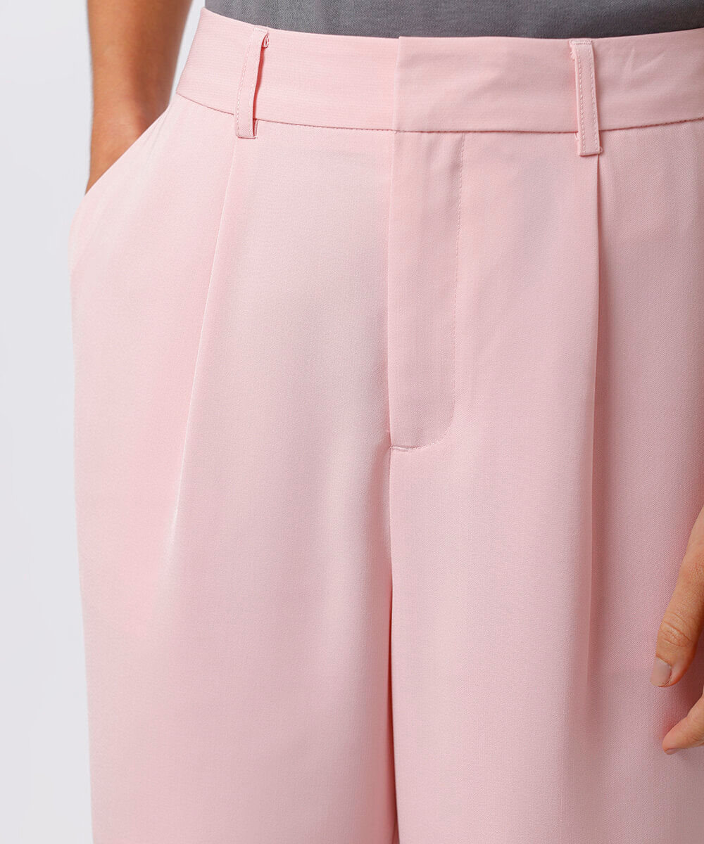 calça de alfaiataria feminina com pregas mindset rosa