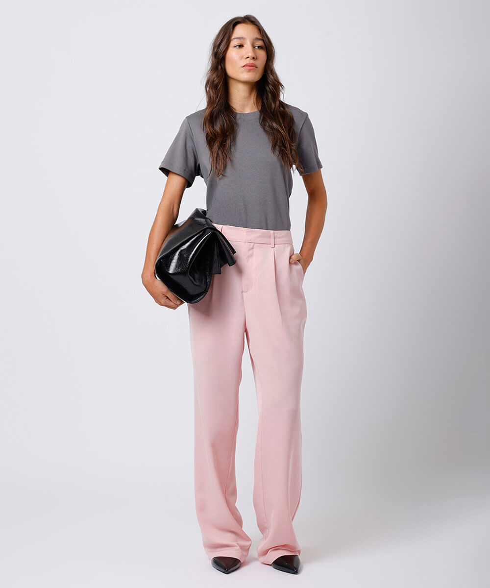 calça de alfaiataria feminina com pregas mindset rosa