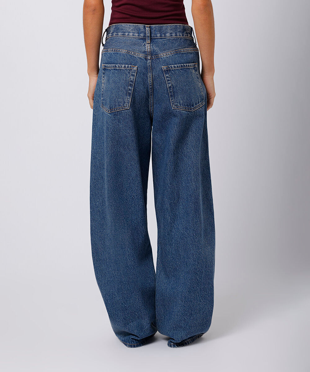 calça barrel feminina jeans mindset azul