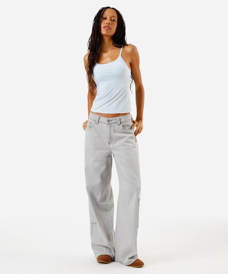 calça skater feminina jeans cintura baixa cinza