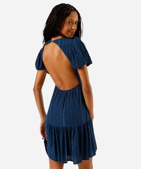 vestido curto com viscose e lurex azul