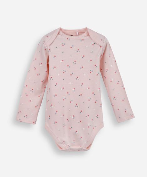 body infantil de algodão floral rosa