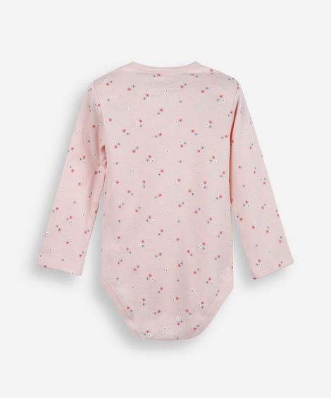 body infantil de algodão floral rosa
