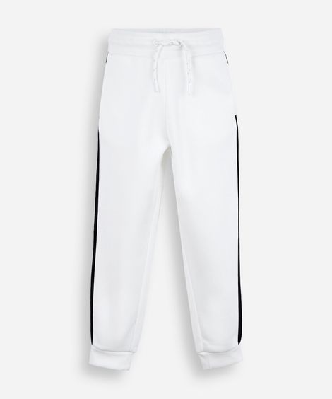 calça jogger infantil de moletom listra lateral off white